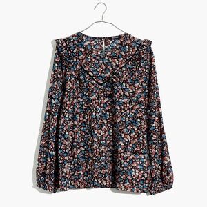 Madewell Ruffle-Yoke Prairie Cotton Blouse Top in Spring Prairie XS
